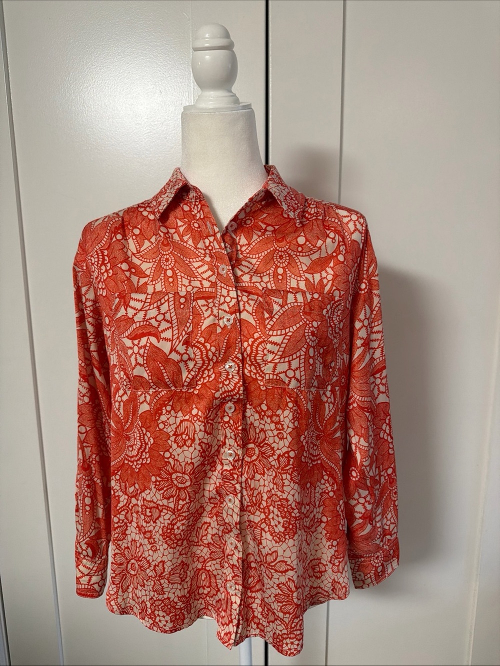Anthropologie Red and White Floral Button-Down Shirt